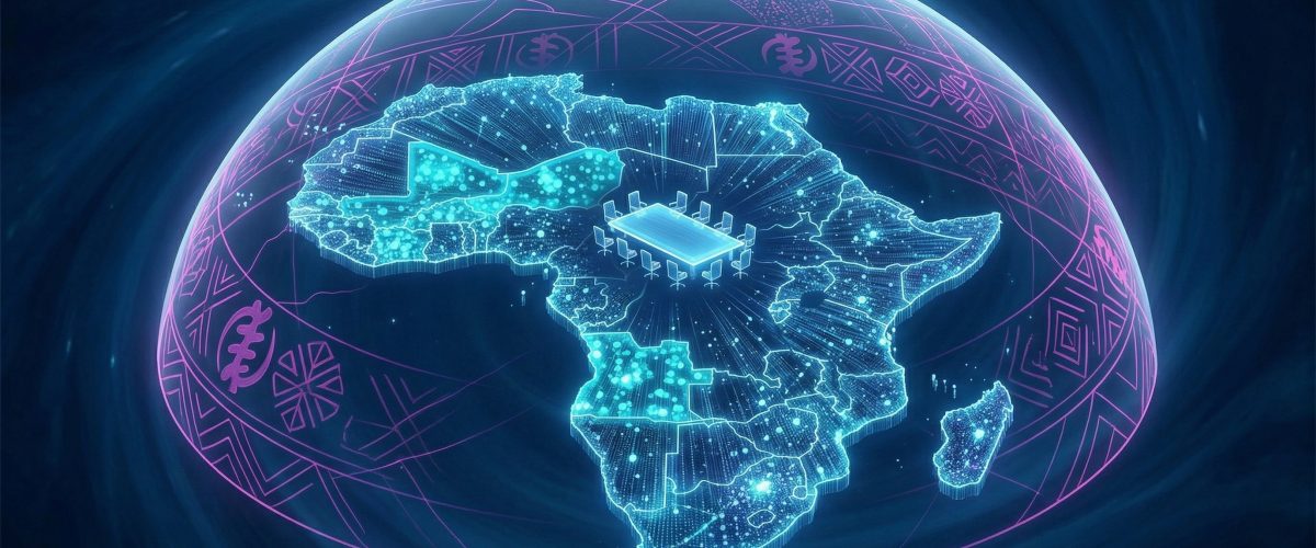 3D map of Africa with digital dome and traditional patterns
