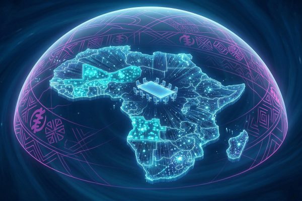 3D map of Africa with digital dome and traditional patterns
