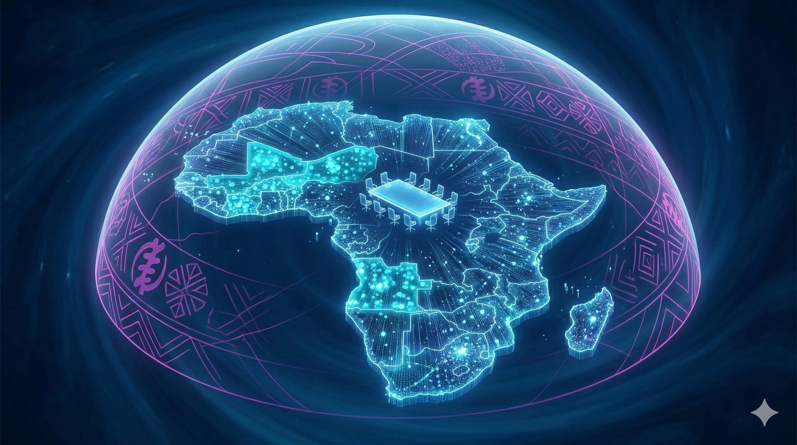 3D map of Africa with digital dome and traditional patterns