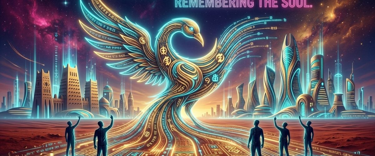 Sankofa bird with futuristic African cityscape